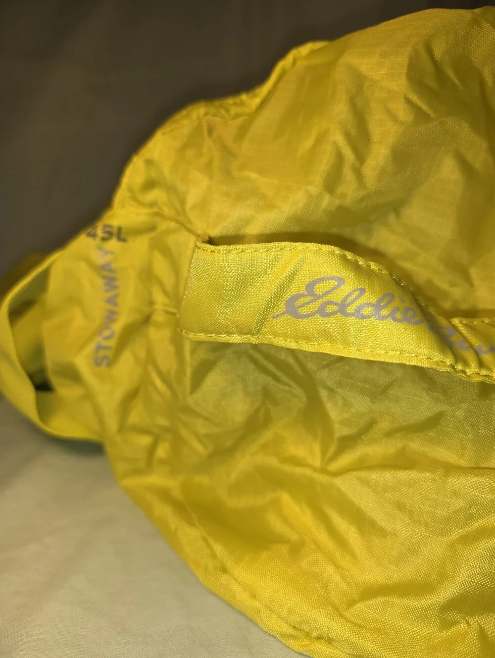 Eddie Bauer Stowaway Packable 45L Duffel Bag Citrus Yellow Travel Gym NWT